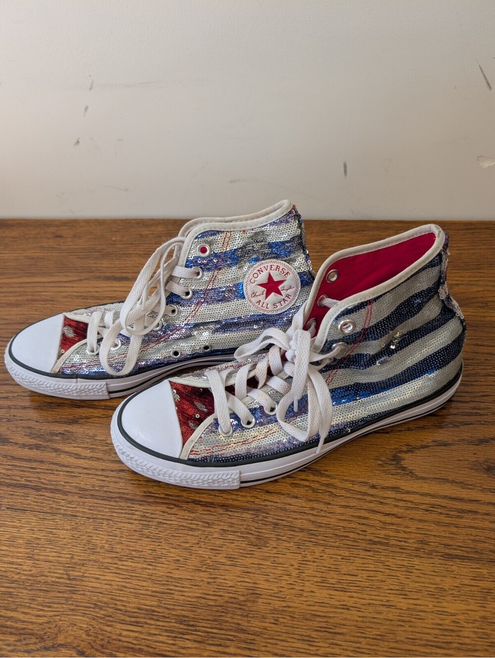 Converse All Star USA Flag Sequin Hi Top Sneaker Shoes 549638C Womens 9.5 RARE